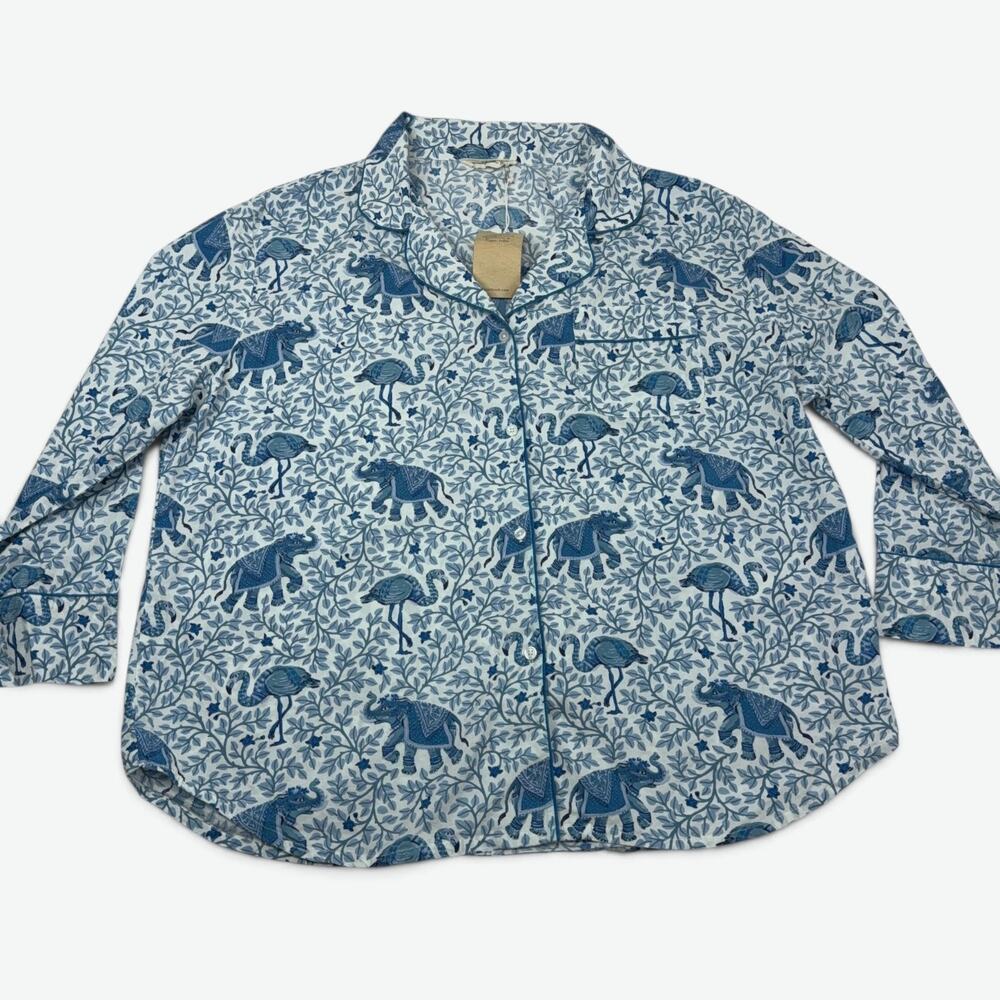 Printfresh Flamenco Pajama Top Womens XXL Blue Elephant Flamingo NWT